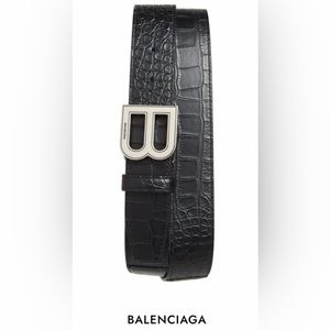Men’s Balenciaga pressed, croc belt, black size 100 sliver hardware.